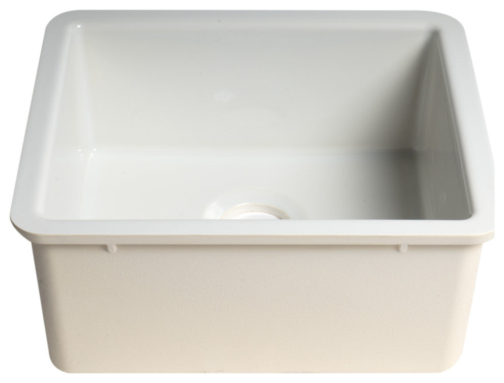 ALFI brand AB2017 20" White Single Bowl Fireclay Undermount Kitchen Sink