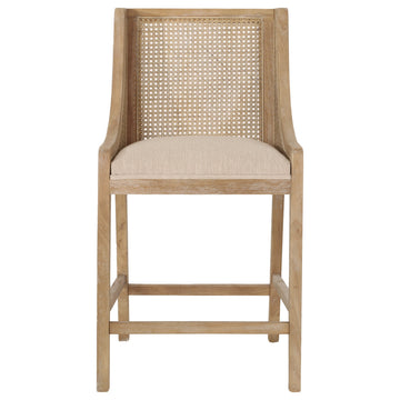Deville Fabric Upholstered Wood and Cane 25.5 inch Counter Stools, Set of 2, Beige
