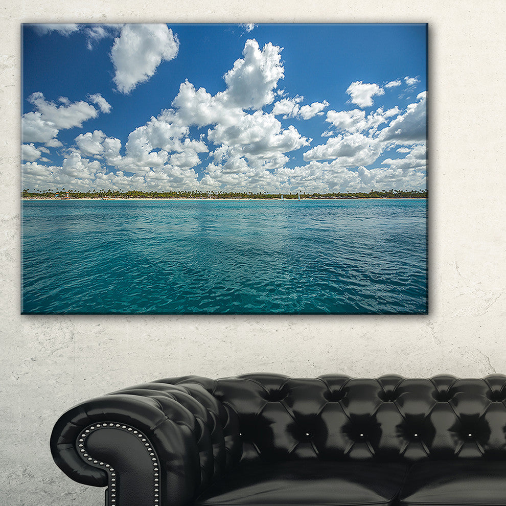 "White Fluffy Clouds Over Sea" Oversized Beach Canvas Artwork, 40"x20"