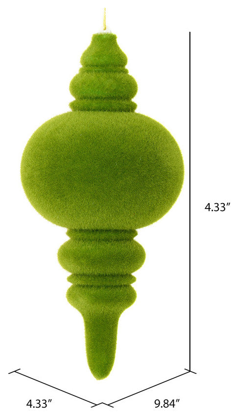 Vickerman M182464 10" Green Flocked Finial Ornament, Pack of 3