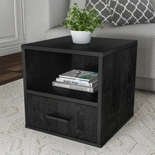 Lavish Home Stacking Modular Cube Endtable With Drawer, Black