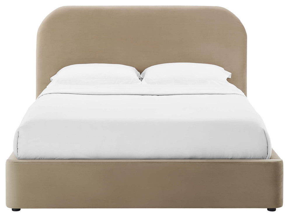 Keynote Performance Velvet Curved Queen Platform Bed, Taupe