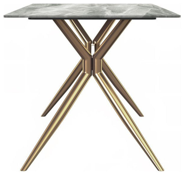 Gold Stainless Steel Dining Table 55 With Light Grey Sintered Stone Top