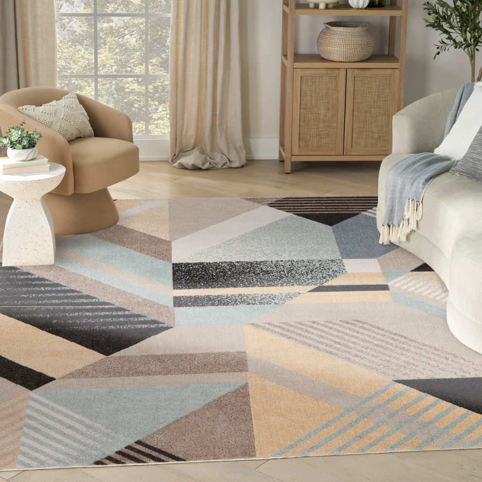 Nourison Washable Decor 9' x 12' Blue Multicolor Modern Indoor Rug