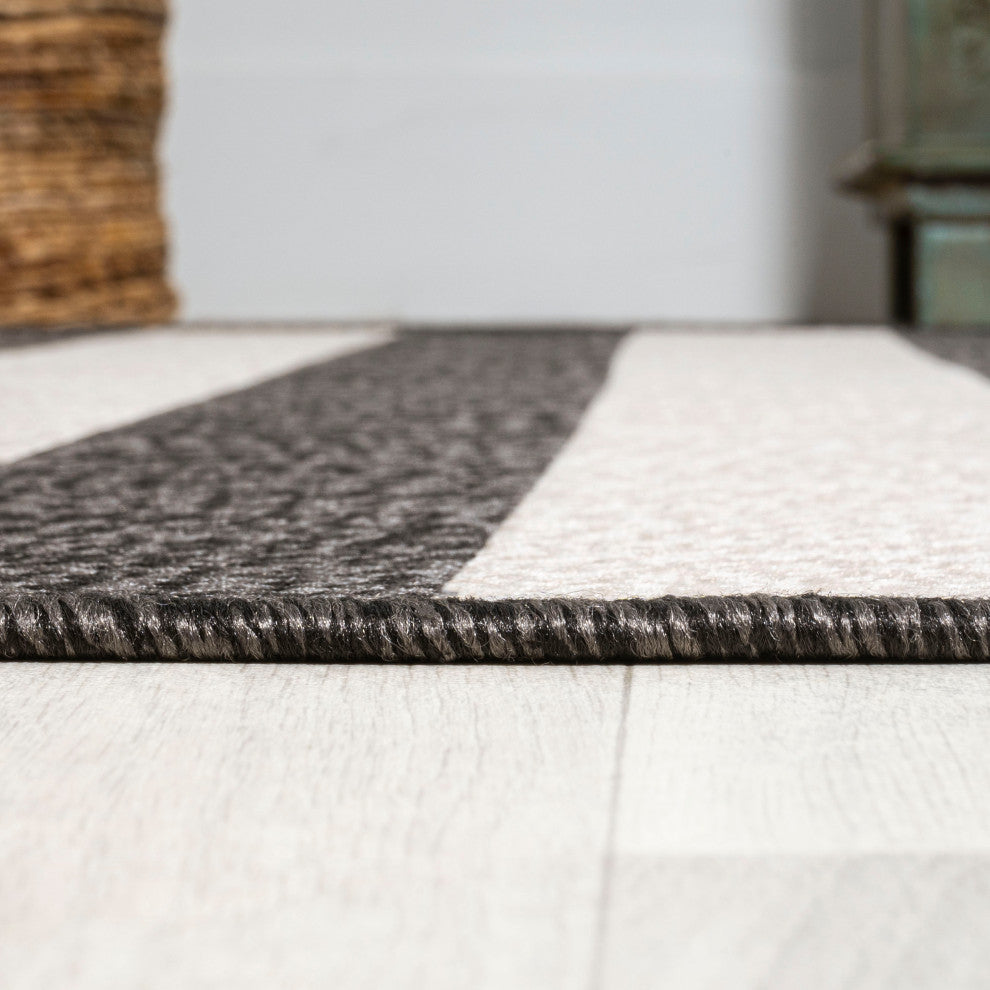 Negril Two-Tone Wide Stripe Indoor/Outdoor Area Rug, Black/Cream, 3x5