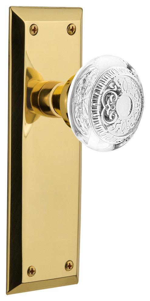 New York Plate Double Dummy Crystal Egg and Dart Knob, Polished Brass, NYKCED