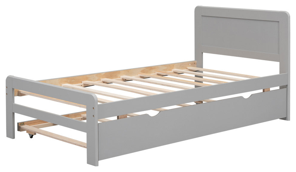 Gewnee Modern Design Twin Size Platform Bed Frame with Trundle