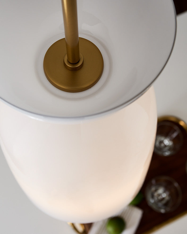 Londyn Tall Pendant, Burnished Brass with Milk White Glass