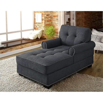 Alexent Calma Modern Linen Fabric Indoor Chaise Lounge in Gray