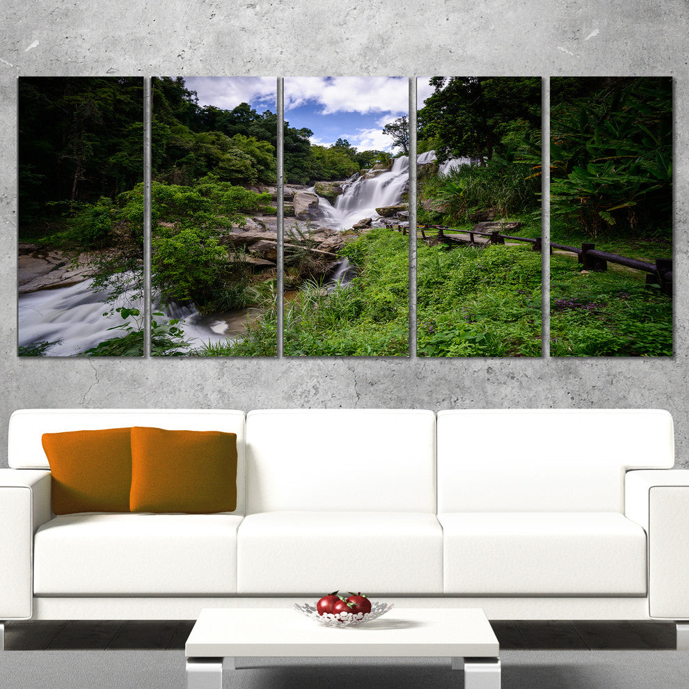 Mae Klang Waterfall Thailand, Large Landscape Canvas Art, 60"x28", 5 Panels