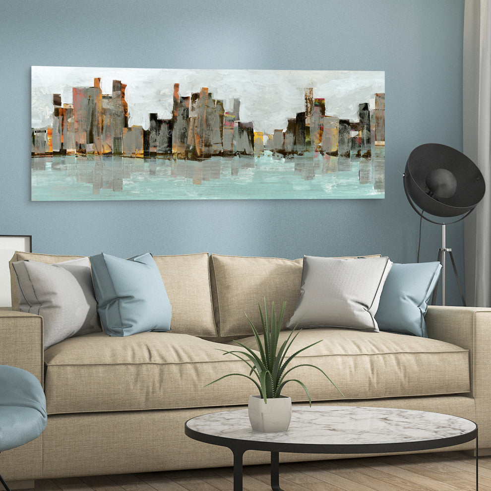 "Second City"Chicago City Skyline Wall Art Frameless Tempered Art Glass 63"x 24"