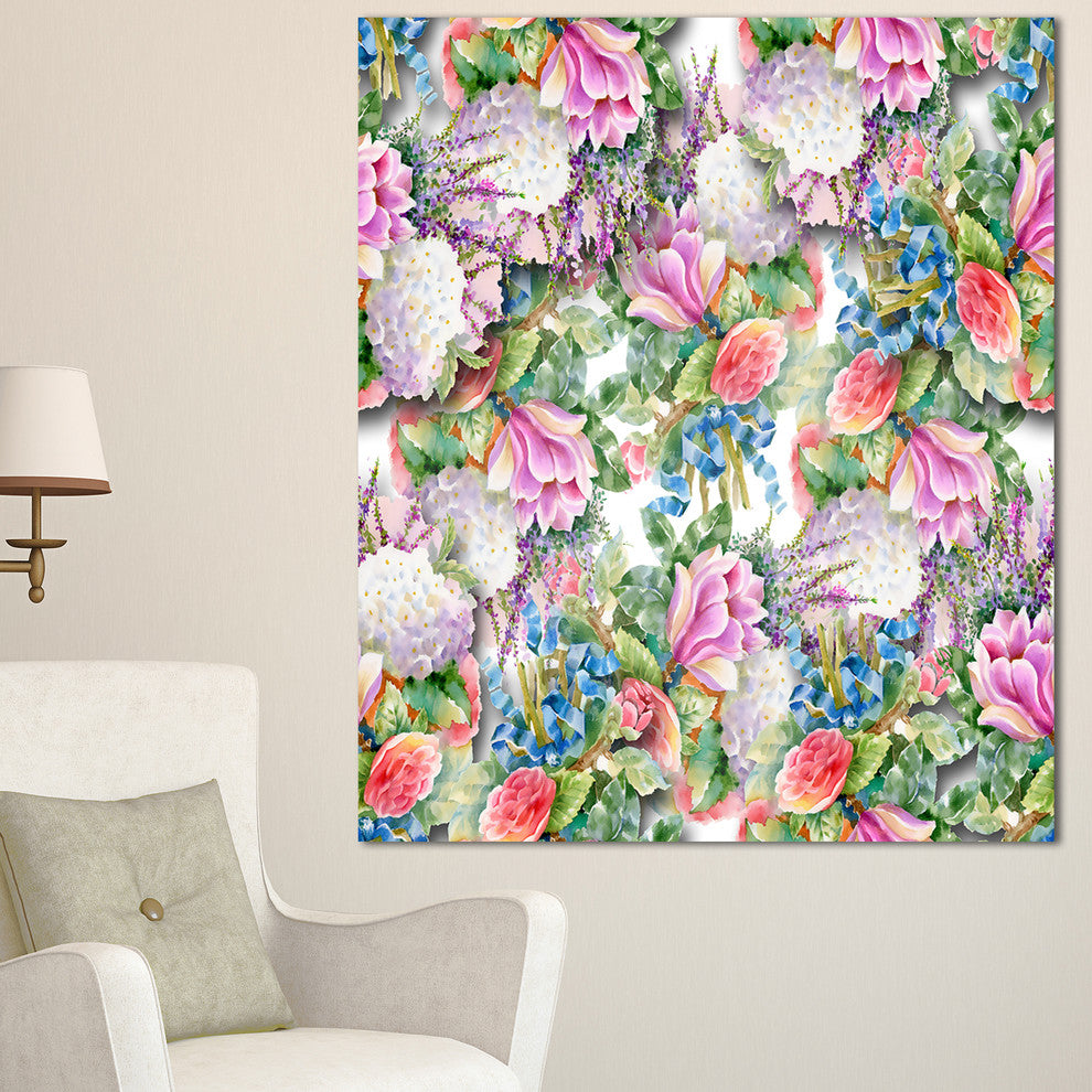 Pink Flower Pattern on White, Floral Canvas Art print, 30"x40"