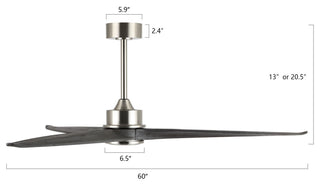 60" 3-Blade Reversible DC Motor Ceiling Fan with Remote, Brushed Nickel
