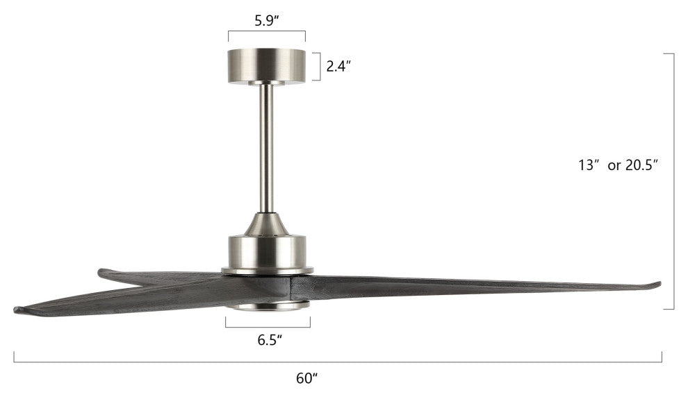 60" 3-Blade Reversible DC Motor Ceiling Fan with Remote, Brushed Nickel