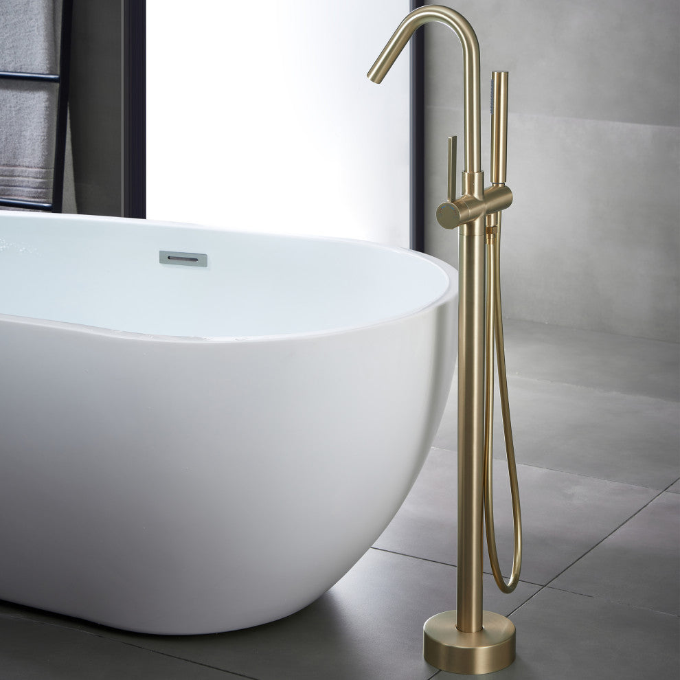 Single Handle Floor Mounted Tub Faucet, Brushed Gold