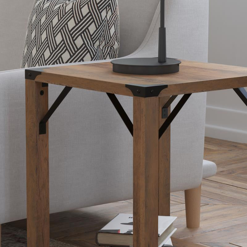 Wyatt Modern Farmhouse Wooden 2 Tier End Table, Rustic Oak
