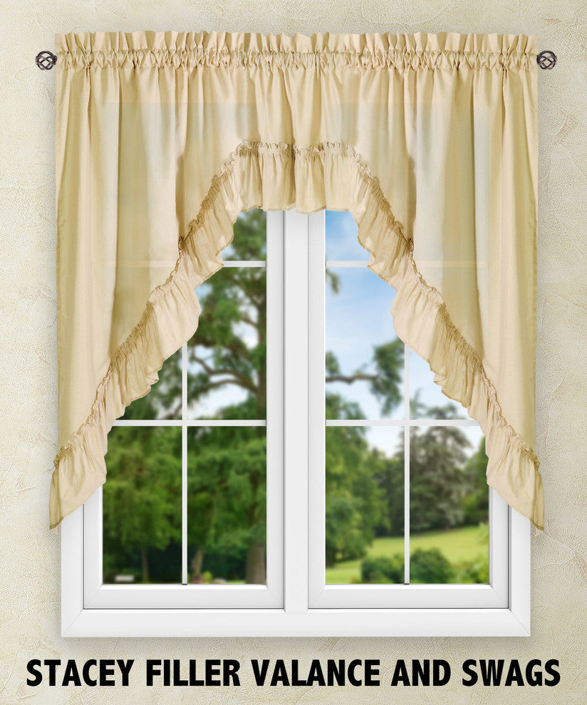 Ellis Curtain Stacey 60"x38" Ruffled Swag Curtain, Almond