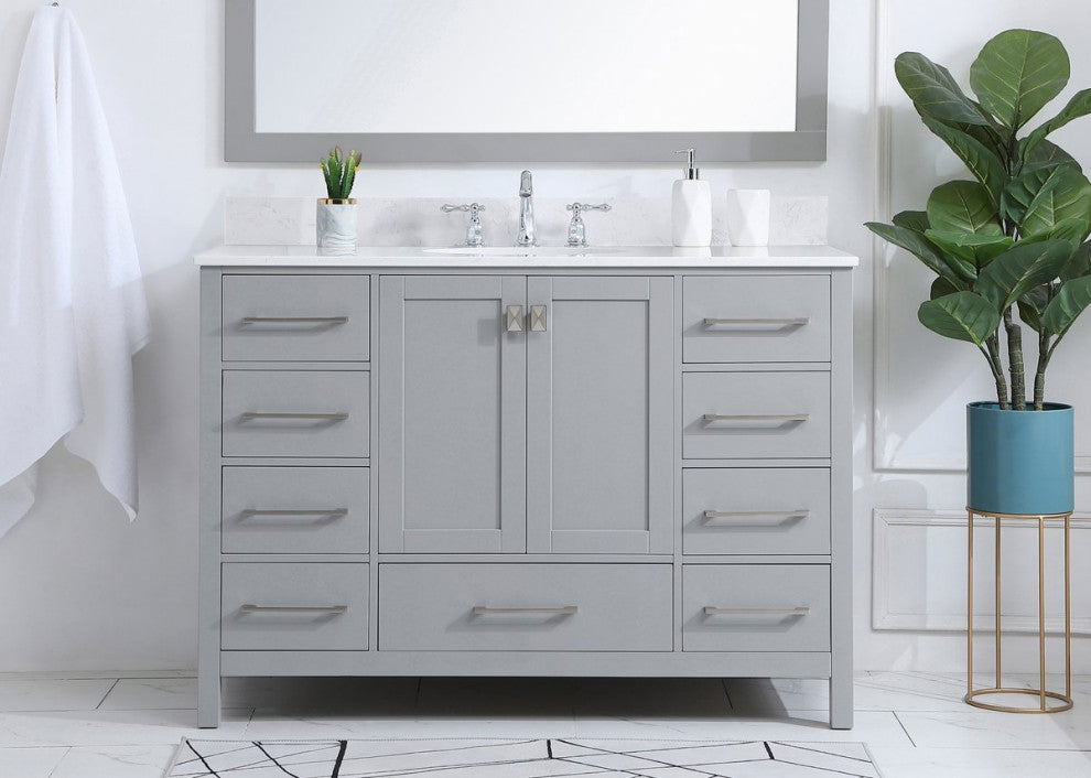 Iris 48" Single Bathroom Vanity, Gray With Backsplash