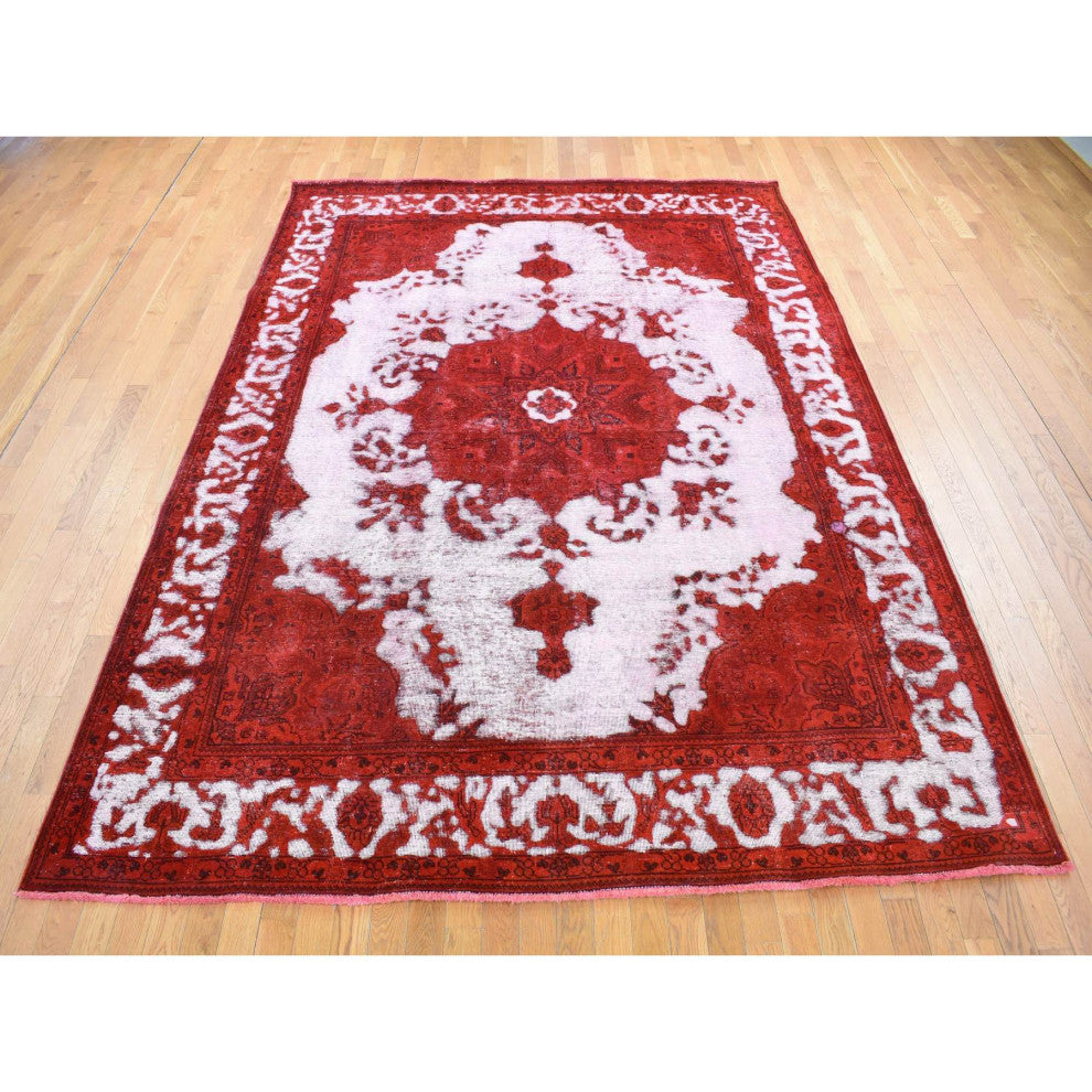 Barn Red, Overdyed Persian, Pure Wool Hand Knotted Oriental Rug, 8'1"x11'