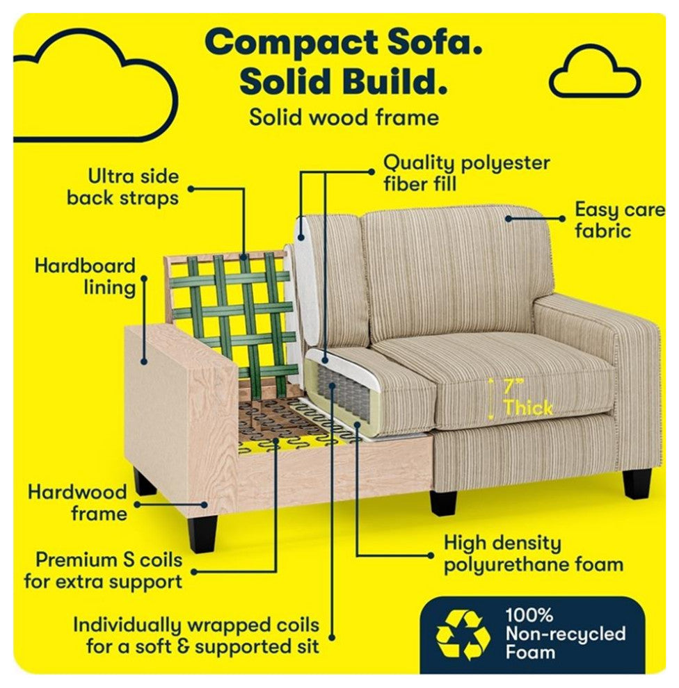 Serta Palisades 61" Track Arm Sofa Loveseat with Removable Covers Beige