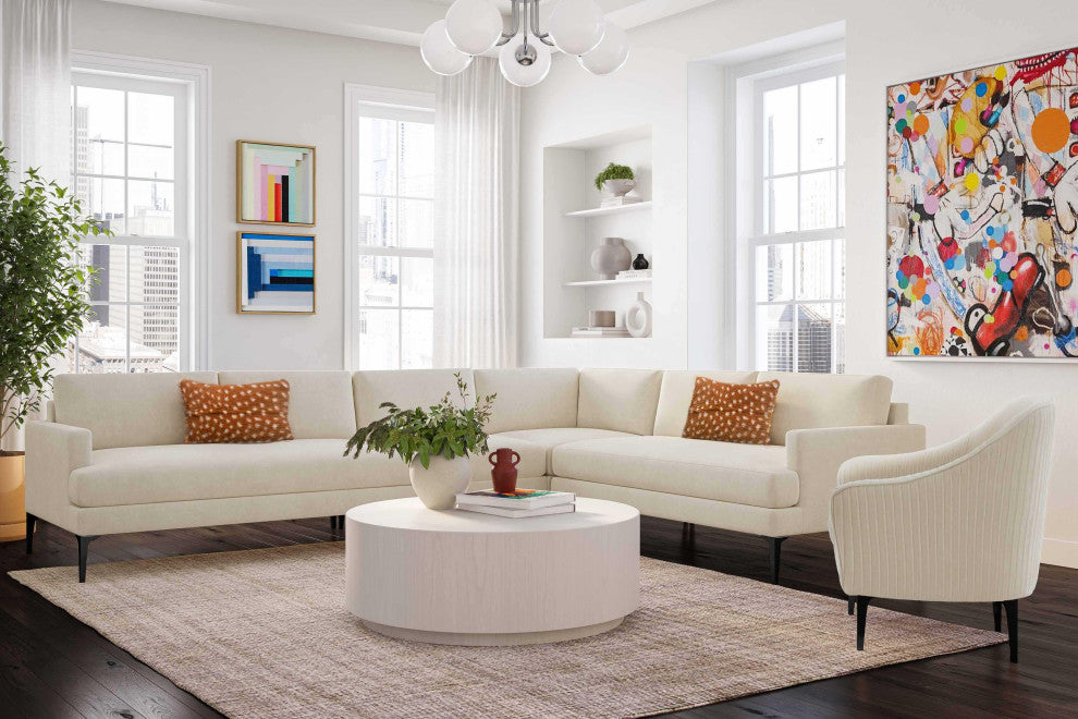 Serena Cream Velvet Large L-Sectional With Black Legs