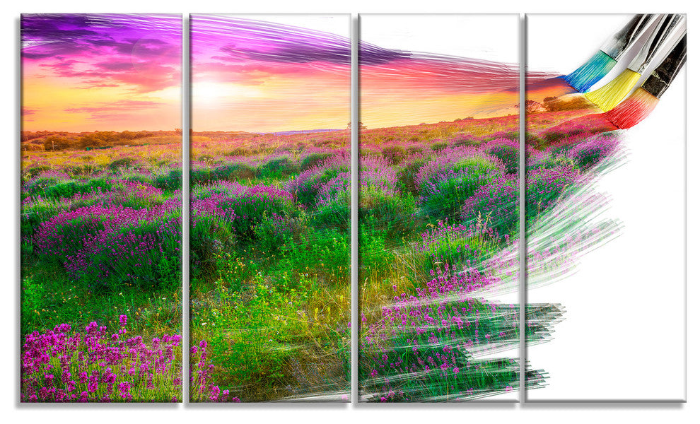 Brushes Painting the Nature, Landscape Canvas Art Print, 48"x28", 4 Panels