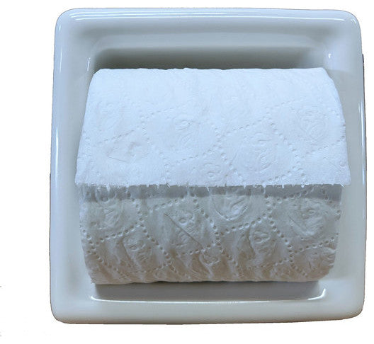 Porcelain Recess Niche Tissue Toilet Paper Holder Bathroom Shower Premade, White Glossy