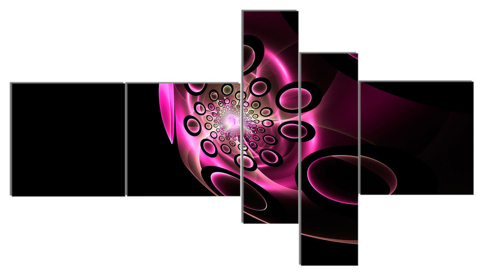 Purple Fractal Sphere in Dark, Floral Canvas Art Print, 60"x32", 5 panels