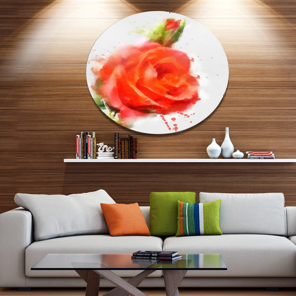 Red Hand-Drawn Rose Sketch, Floral Large Disc Metal Wall Art, 11"