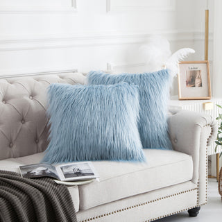 Mongolian Faux Fur Pillow Shell Set, Forget Me Not, 20"x20"
