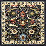 Country and Floral Kashan 8' Square Denim Area Rug
