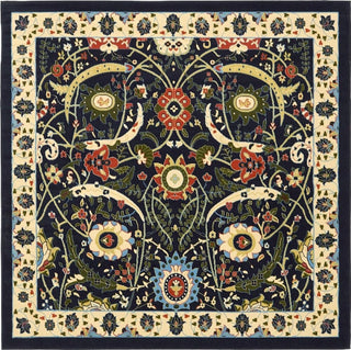 Country and Floral Kashan 8' Square Denim Area Rug