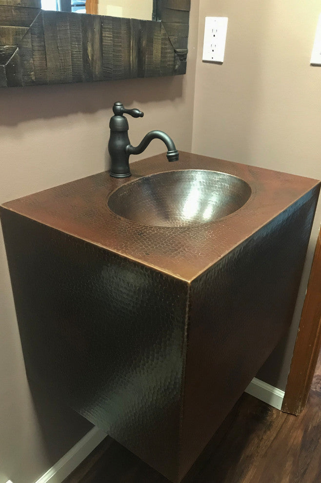 24" Hand Hammered Copper Wall Mount Vanity with Single Faucet Hole