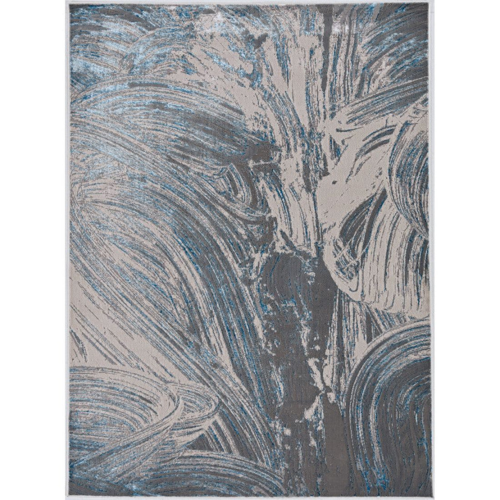 KAS Luna 7130 Silver/Blue Stroked Area Rug, 7'10"x10'10"