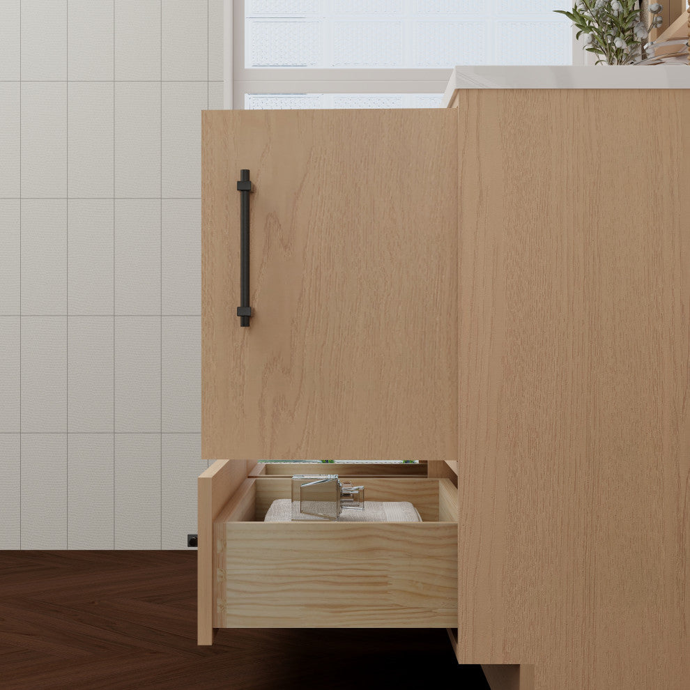 Victoria 42" Solid Wood Bath Vanity Left Side Drawers, Yellow Oak