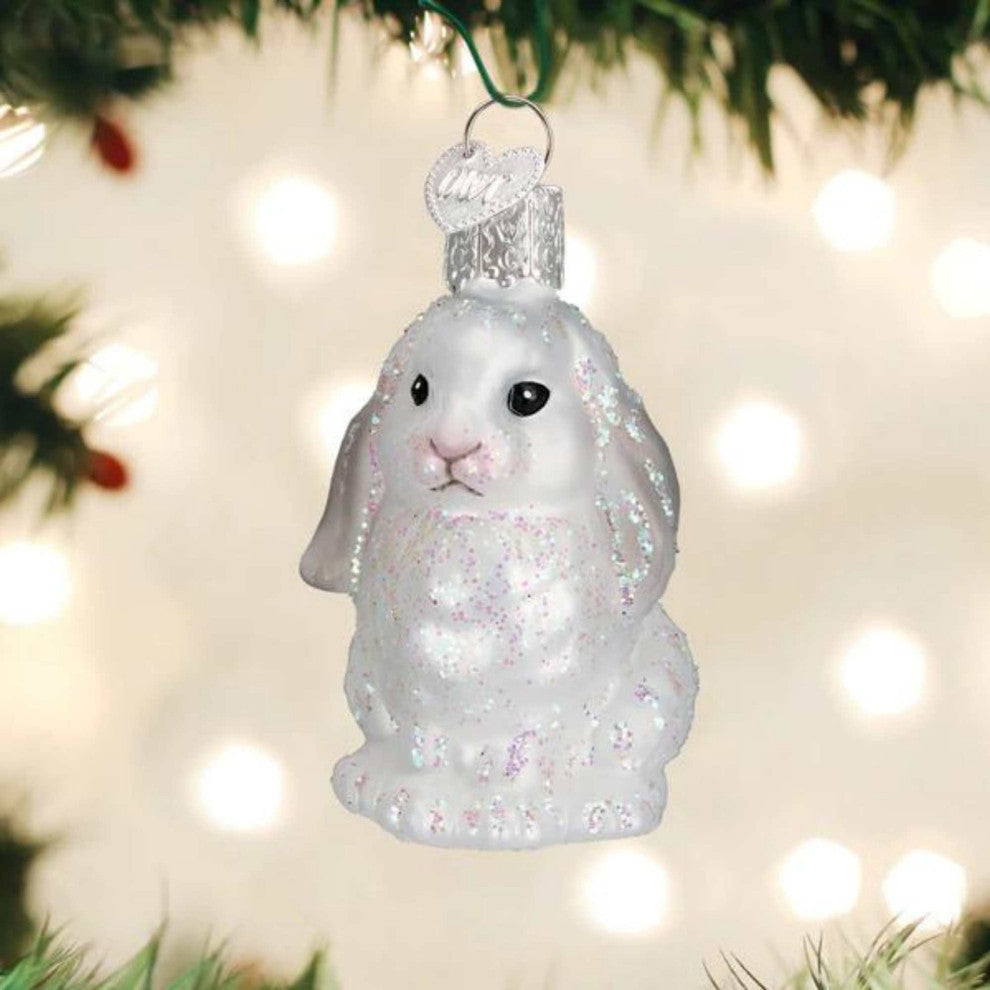 Old World Christmas White Baby Bunny Glass Ornament Rabbit 12623