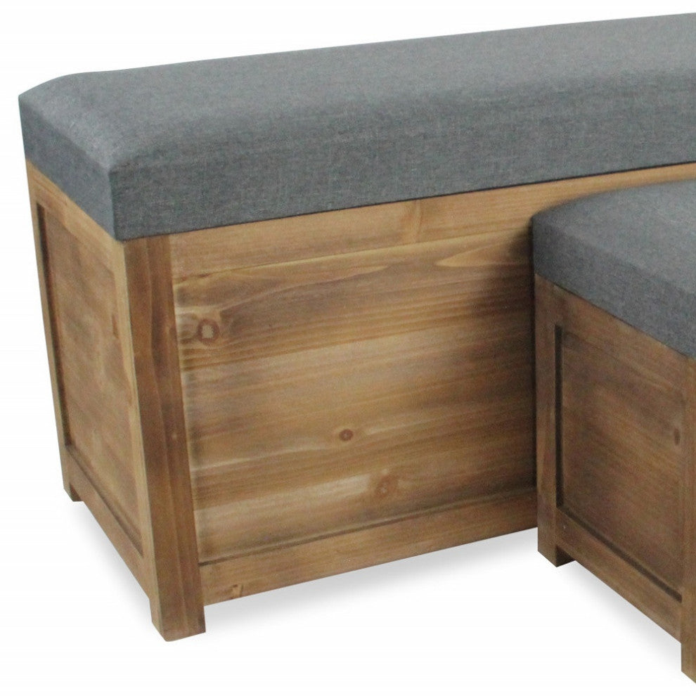 2-Piece Set Rectangular Gray Linen Fabric and Wood Storage Benches
