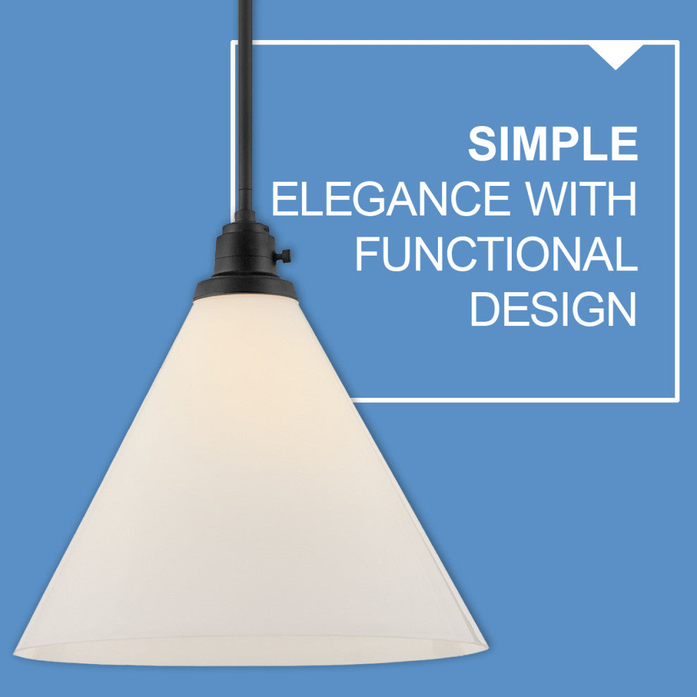 Hinkley Arti 14.5" Medium Pendant Light, Black + Cased Opal Glass