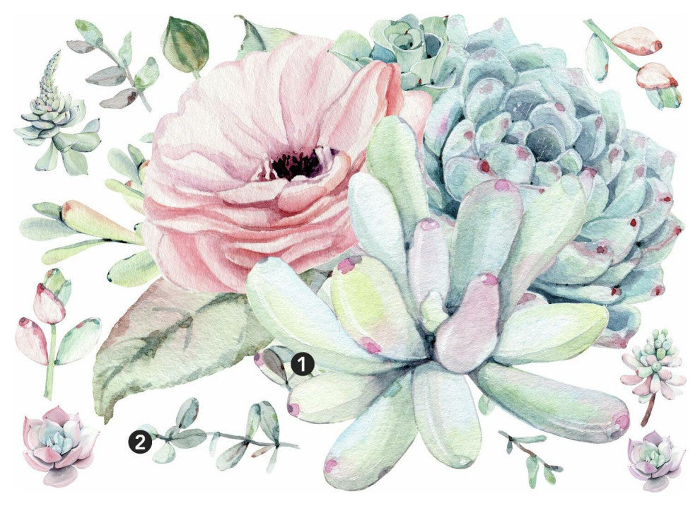 Watercolor Floral Succulents Peel And Stick Giant Wall Decals