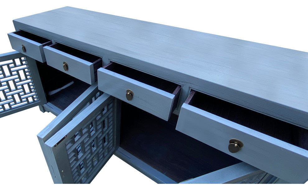 Asian Gray Shutter Doors Hardware Sideboard Credenza Console Cabinet Hcs7519