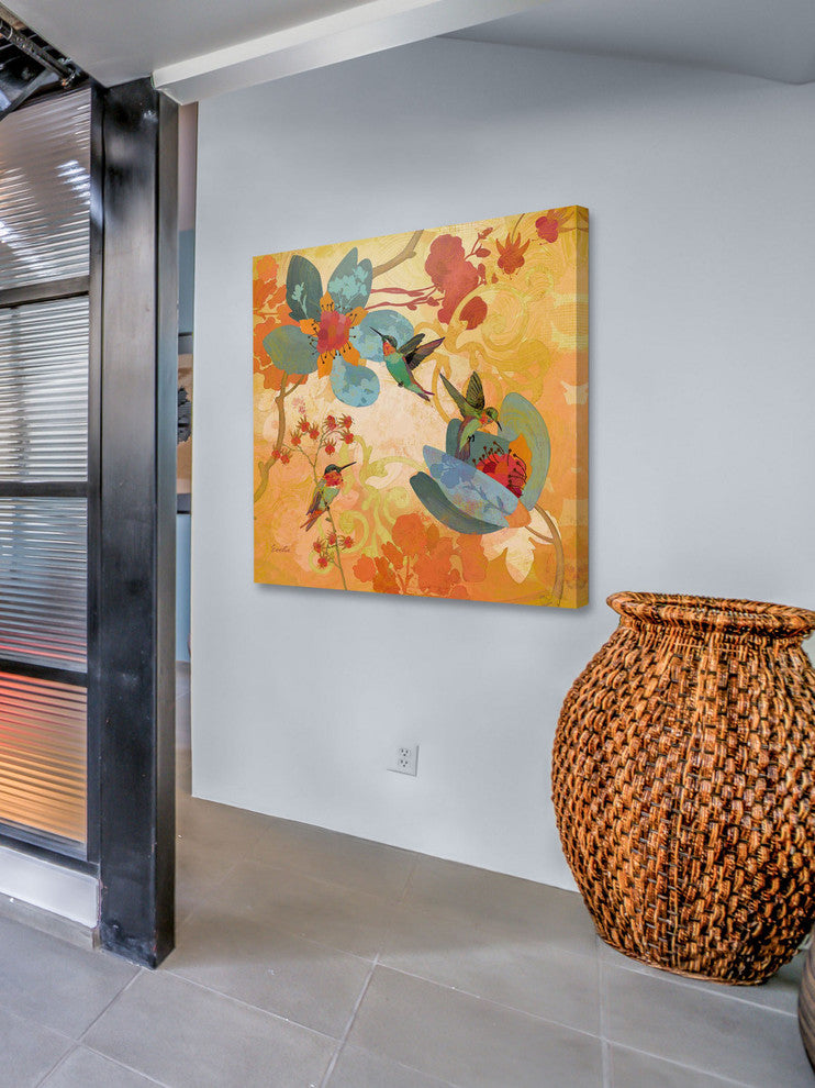 "Humming Birds Aqua" Painting Print on Canvas by Evelia