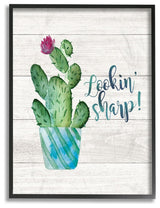 Looking Sharp Cactus Succulent Watercolor Framed Giclee Texturized Art, 11"x14"