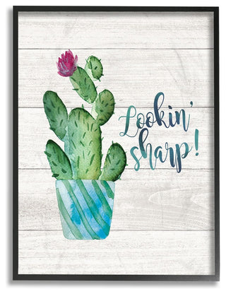 Looking Sharp Cactus Succulent Watercolor Framed Giclee Texturized Art, 11"x14"