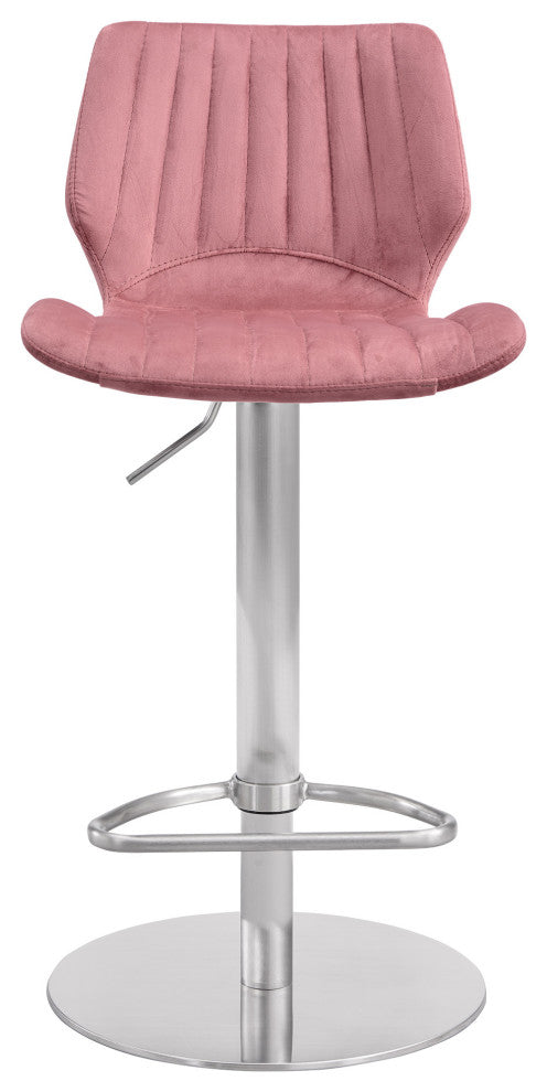 Rose Pink Velvet and Chrome Channel Adjustable Swivel Bar Stool