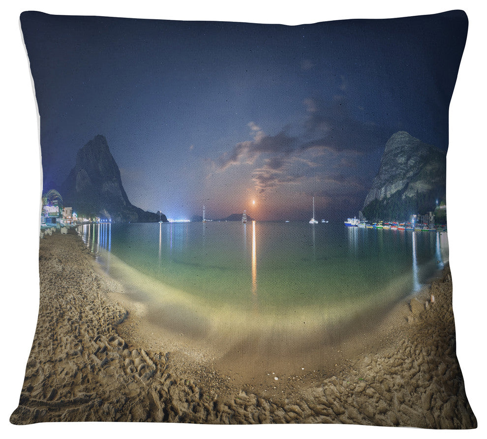 Beach with Lunar Path Seashore Photography Throw Pillow, 16"x16"