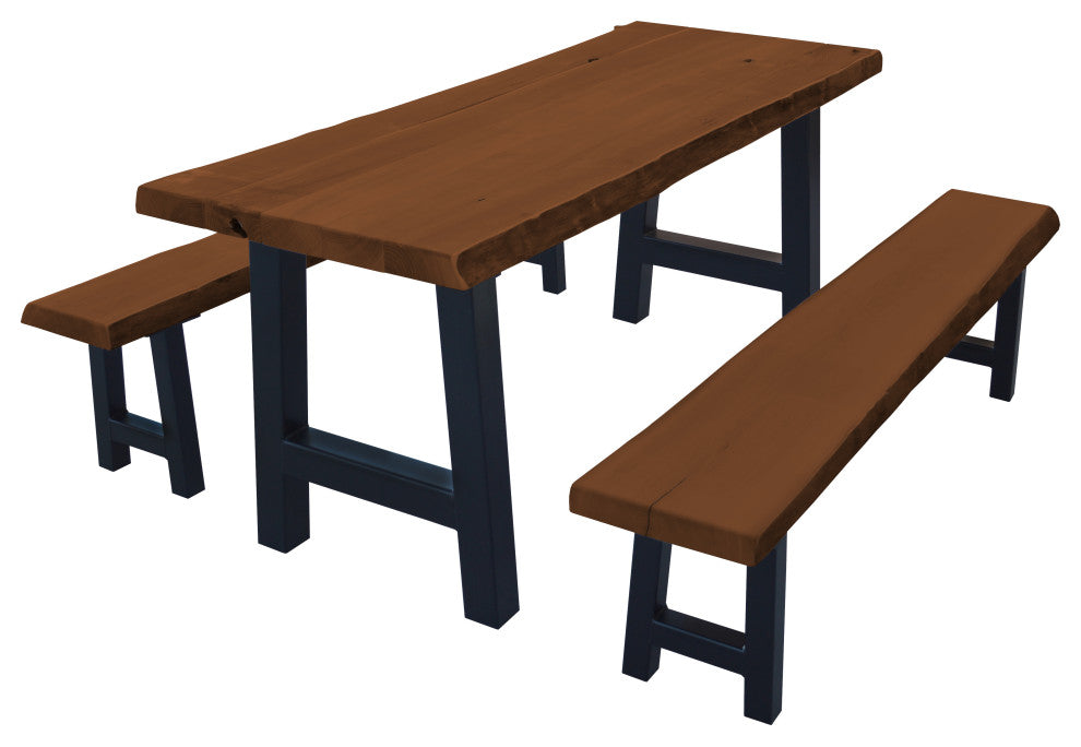 Live Edge Locust Ridgemont Table with 2 Benches, Mushroom Stain, 6 Foot