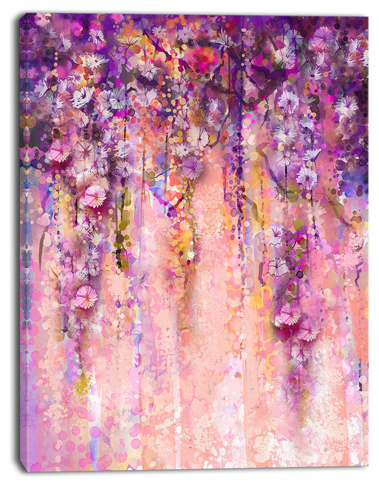 Pink and Violet Flowers Watercolor, Large Floral Canvas Artwork, 28"x60"