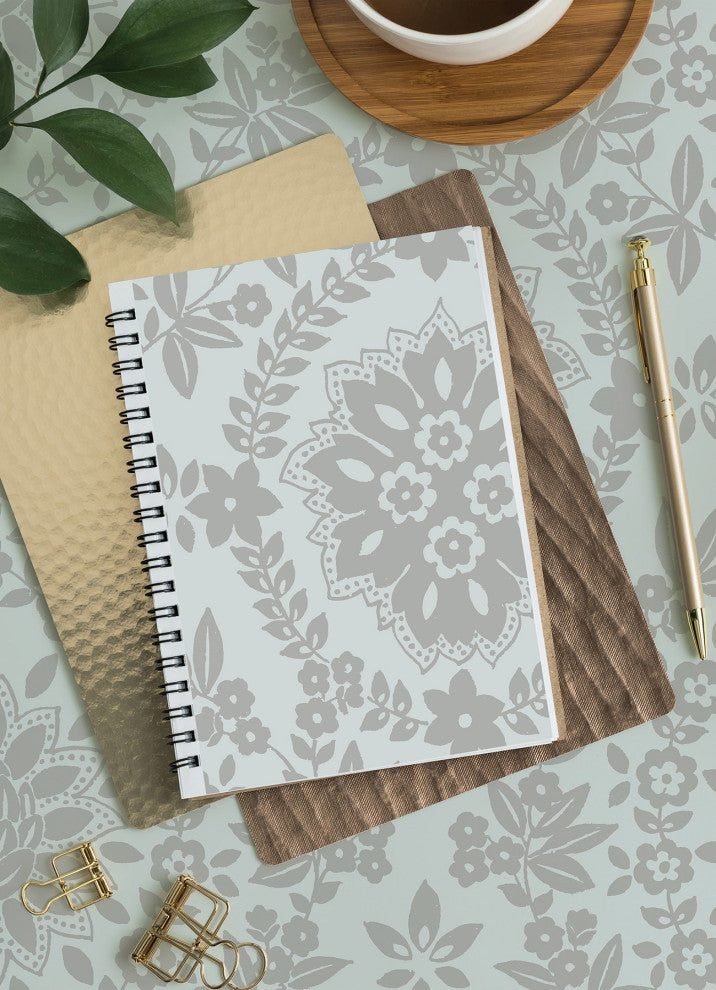 Blue & Silver Boho Baroque Damask Peel & Stick Wallpaper