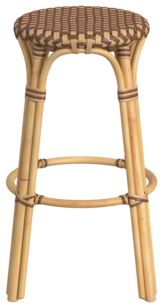 Butler Specialty Company, Tobias Round Rattan 30" Bar Stool, Brown and Tan Dot