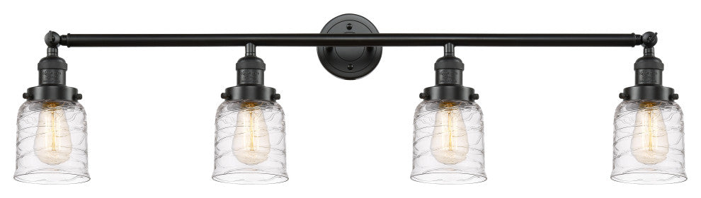 Small Bell 4 Light Bath Vanity Light, Oil Rubbed Bronze, Deco Swirl, Deco Swirl